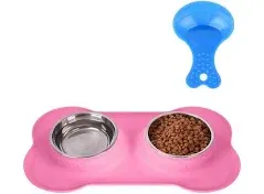 Hubulk Pet Dog Bowls 2 Stainless Steel Dog Bowl with No Spill Non-Skid Silicone 