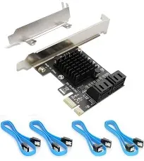 Ziyituod SATA Card PCIe 3.0 4 Port with 4 SATA Cable SATA Controller Expansion Card with Low Profile Bracket