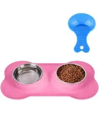 Hubulk Pet Dog Bowls 2 Stainless Steel Dog Bowl with No Spill Non-Skid Silicone Mat + Pet Food Scoop Water and Food Feeder Bowls for Feeding Small Medium Large Dogs Cats Puppies (Small, Blue)