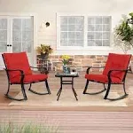 Solaura 3-Piece Outdoor Rocking Chairs Bistro Set Black Patio Furniture Thickened Cushion Coffee Table