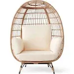 Best Choice Products Wicker Egg Chair Oversized Indoor Outdoor Patio Lounger w/ Steel Frame, 440lb Capacity - Ivory