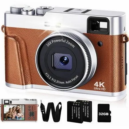 4K Digital Camera for Photography, Autofocus 48MP Vlogging Camera for YouTube with 16X Digital Zoom Macro Camera, 3’’180°Flip Screen Compact Video Camera with Liftable Flash, SD Card&2 Batteries