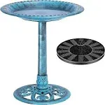 VIVOHOME Antique Outdoor Garden Bird Bath and Solar Powered Round Pond Fountain Combo Set