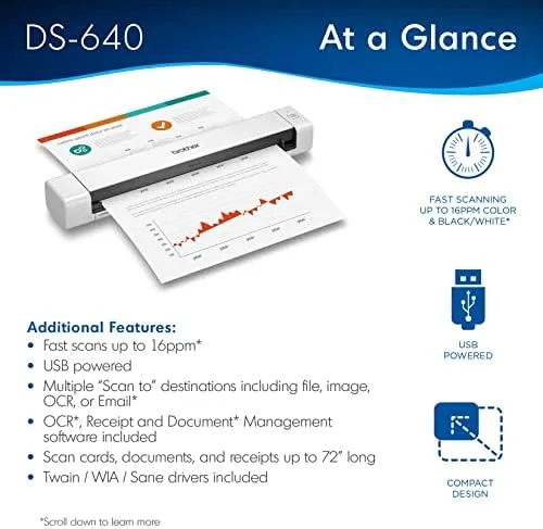 Brother DS-640 Mobile Colour Sheetfeed Document Scanner USB3.0 Power 15PPM