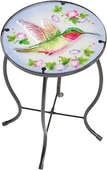 Hummingbird Glass Accent Side Table Patio Porch Deck Indoor Outdoor Furniture