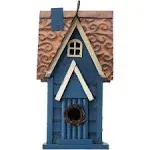 Glitzhome 12&quot; H Retro Blue Distressed Solid Wood Cottage Birdhouse Hanging Bird House for Outdoors