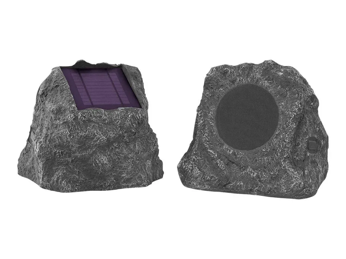 Innovative Tech Solar-Charging Bluetooth Outdoor Rock Speakers, Set of 2