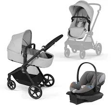 Cybex Eos 5-in-1 Stroller + Aton G Travel System - Silver Frame / Moon Black