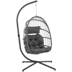 Yechen Indoor Outdoor Egg Hanging Chair with Stand, Patio Wicker Swing Egg Chair Indoor Swinging Chair Outdoor Hammock Egg Chair 350lbs Capacity for Patio Bedroom Balcony, Charcoal Grey (EG-001)