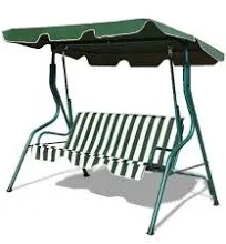 3-Person Steel Outdoor Patio Swing Chair with Cushion and Canopy