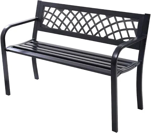 Garden Bench Outdoor Metal Garden Bench Patio Benches with Mesh Pattern Backrest Armrests for Patio Park Lawn Yard,Black