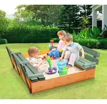 Badger Basket Covered Convertible Cedar Sandbox with Two Bench Seats