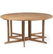 Ash & Ember Luna Grade A Teak 59 inch Round Dining Table, Drop Leaf Design, Indoor Outdoor Patio or Porch Dining, Weather Resistant Solid Wood with