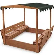 Badger Basket Covered Convertible Cedar Sandbox with Canopy and Two Bench Seats