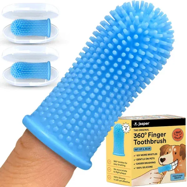  Dog Toothbrush, 360-Degree Silicone Dog Finger Toothbrush with Blue (2-pack)