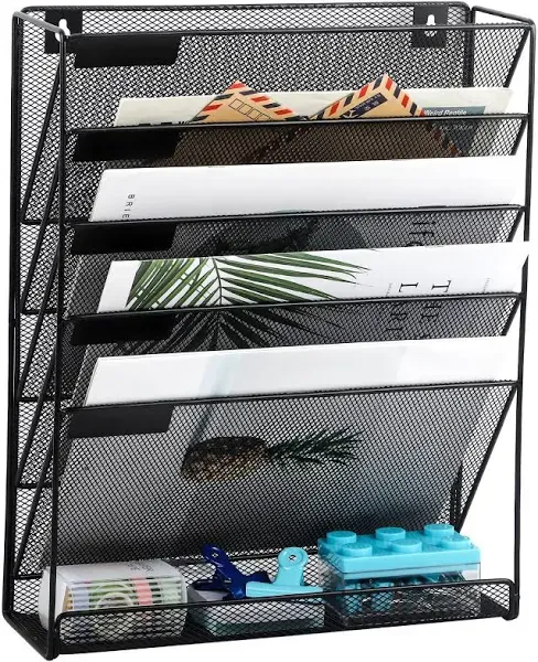 EASEPRES Magnetic File Organizer Mesh 5-Tier Black Hanging File Organizer Vertical Holder Rack for Office Home