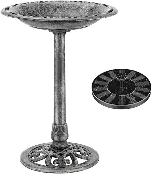 VIVOHOME Antique Outdoor Garden Bird Bath and Solar Powered Round Pond Fountain Combo Set