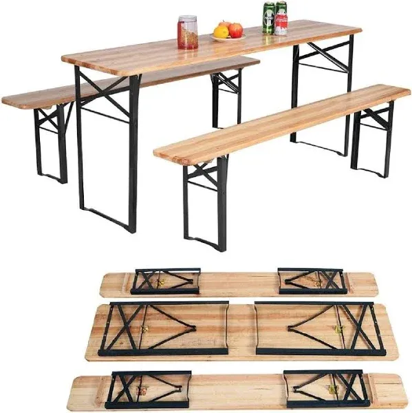 Costway 3 Pcs Folding Wooden Picnic Table Bench Set