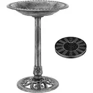 Vivohome Polyresin Antique Outdoor Green Garden Bird Bath and Solar Powered Round Pond Fountain Combo Set