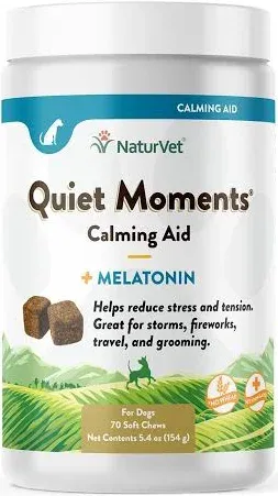 NaturVet QUIET MOMENTS Plus Melatonin Dog Soft Chew Fireworks Travel 70 ct