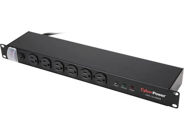 CyberPower Rackbar Surge Protector - AC 120 V, NEMA 5-15P Plug, 12x NEMA 5-15R Outlets, 15A, 15ft Cord, 1800 Joules, On/Off Switch, 1U - CPS1215RMS