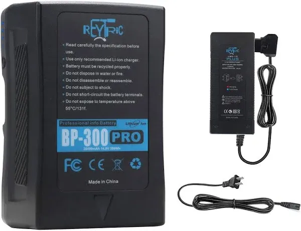 REYTRIC Upgrade 300Wh(20400mAh) V Mount/V-Lock Battery with Upgrade 5A Output D-tap Charger and D-Tap Cable