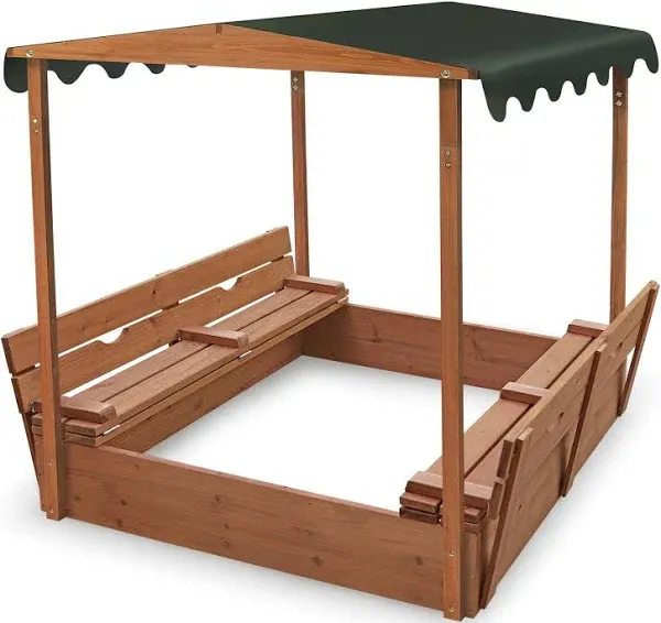 Badger Basket Covered Convertible Cedar Sandbox with Canopy and Two Bench Seats