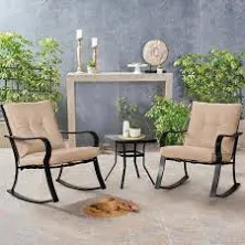 SOL Aura 3-Piece Outdoor Rocking Chairs Bistro Set