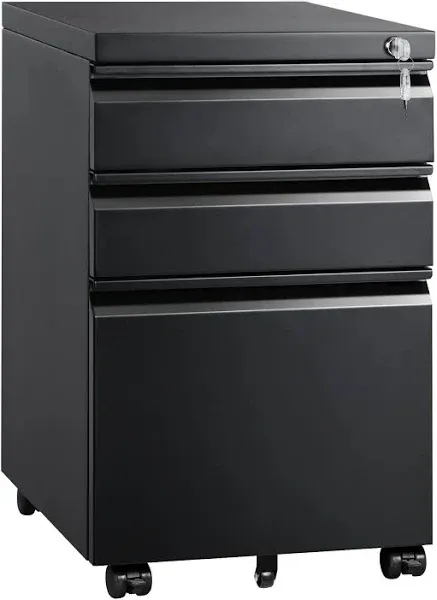 DEVAISE 3 Drawer Mobile File Cabinet with Lock, Under Desk Metal Filing, Black