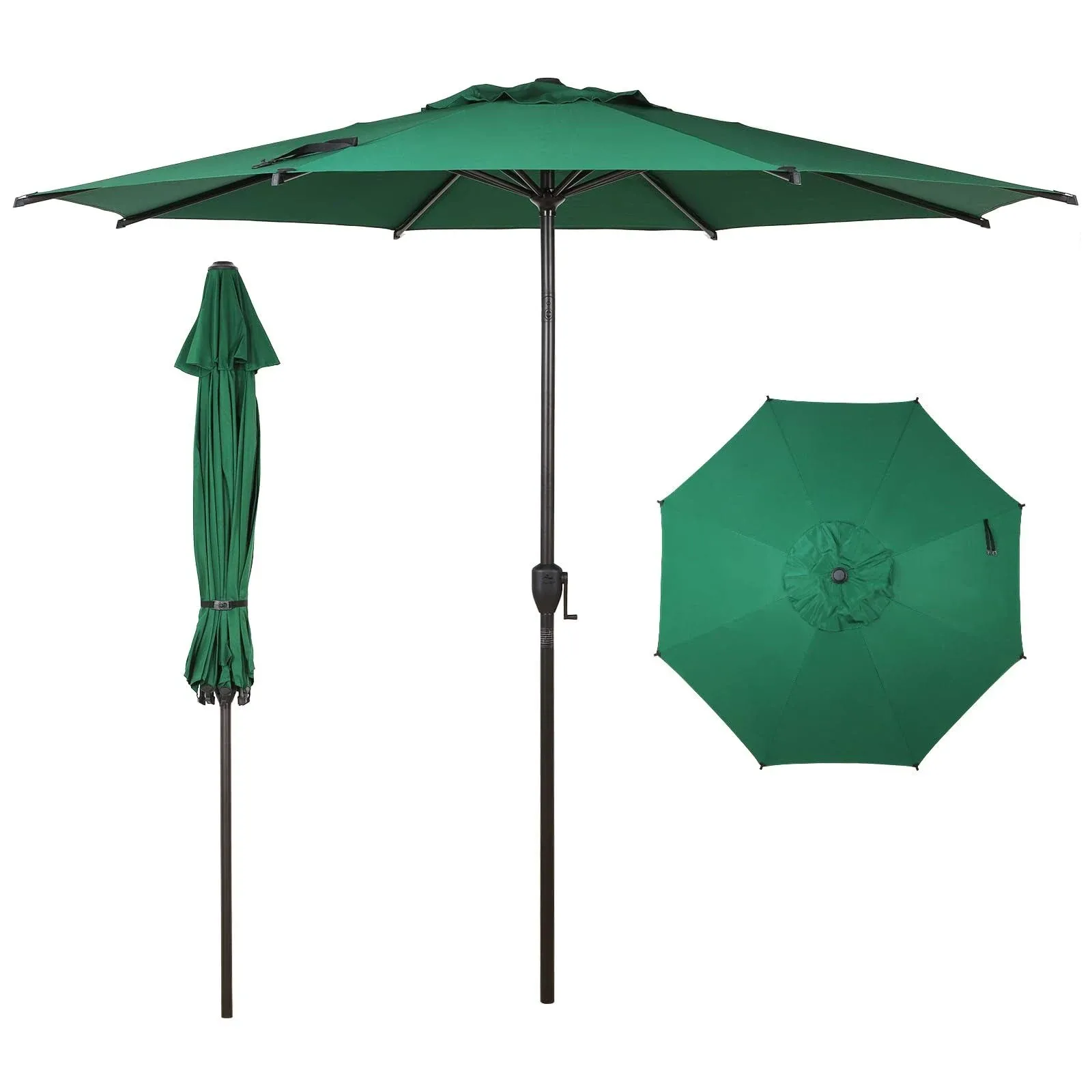 Abba Patio 9ft Outdoor Market Patio Umbrella, Push Button Tilt, Crank, 8 Ribs-Green, Size: 9'