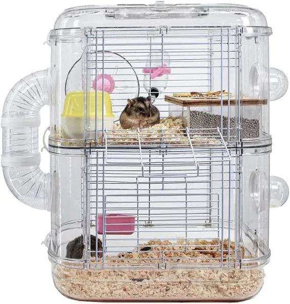 Hamster Cages and Habitats 2.0,Rat Cage with Hamster Accessories Including Hamster Ball，Food Dish, Water Bottle，Small Animal Cage and Playpen, 12.5 * 15.7 in