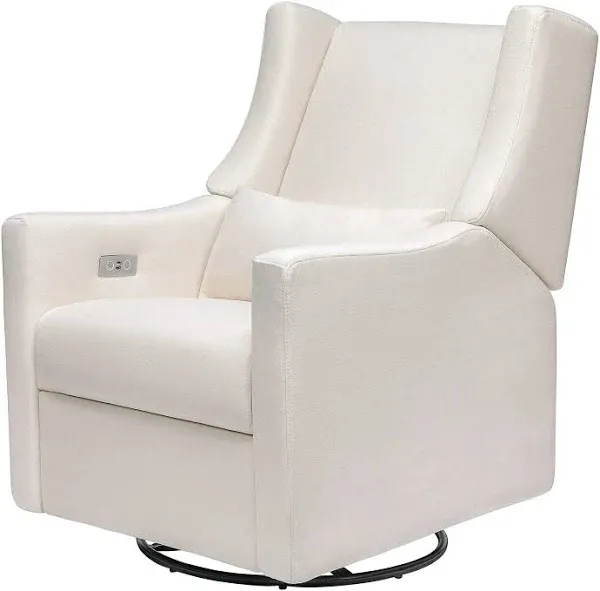 Babyletto Kiwi Electronic Recliner and Swivel Glider - Almond Teddy Loop with Light Wood Base