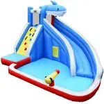 WELLFUNTIME Inflatable Water Slide Park with Splash Pool Climb The Wall 3 Inflatable Sport Balls and 4 Water Guns Water Slide with Air Blower