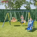 Sportspower Super Saucer Metal Swing Set with 2 Swings, Saucer Swing and A 1pc Heavy Duty Slide