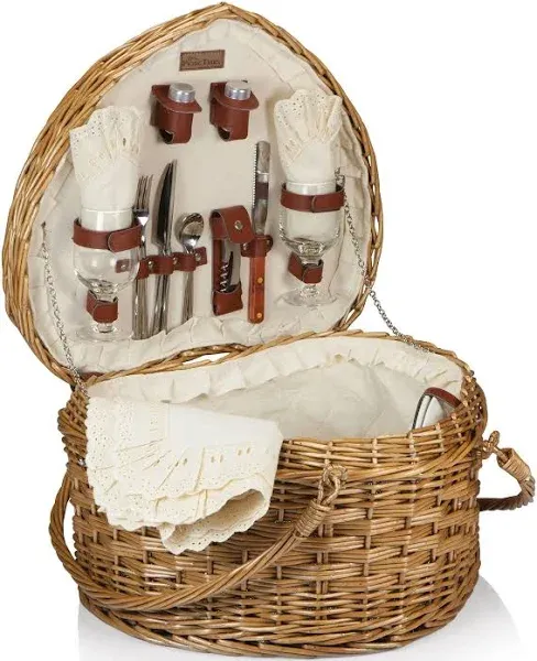 PICNIC TIME Heart Wicker Picnic Basket, 2 Person Set, Couple Gifts, (Antique ...