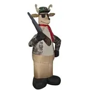 Gemmy Airblown Inflatable Christmas Reindeer Hunter Holding Rifle