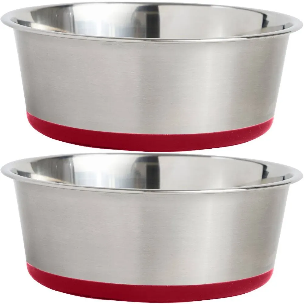 Gorilla Grip Stainless Steel Metal Dog Bowl Set of 2, 6 Cups, Rubber Base, Heavy Duty, Rust Resistant, Food Grade BPA Free, Less