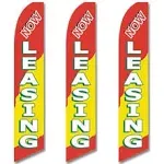 Three (3) Pack Full Sleeve Swooper Flags NOW LEASING Red Yellow White Green