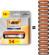 BIC Comfort 3 Refillable Refill Razor Cartridges Three-Blade Disposable Razors for Men