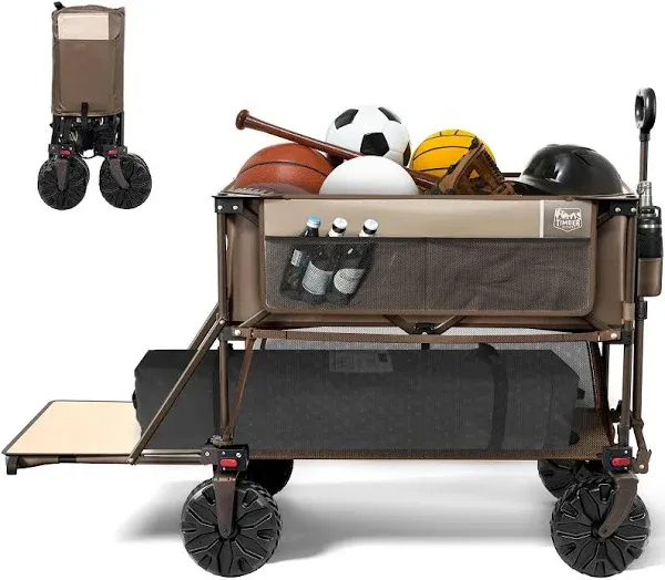  400L Large Capacity Folding Double Decker Wagon, 54&#034; Extra Long Extender Brown