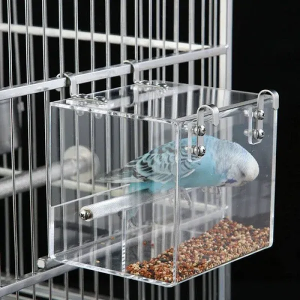 GURECOD Automatic Bird Feeder No Mess Bird Cage Pet Feeder Seed Food Container for Parakeet Canary Cockatiel Parrot Finch Canary Acrylic