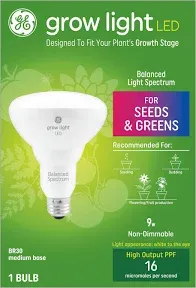 GE Grow Light LED Bulb For Seeds &amp; Greens BR30 Medium Base 9W