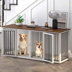 Deygia Large Dog Crate Furniture for 2 Dogs, 71.6'' Steel Frame Dog Crate with Double Doors, Heavy Sturdy Dog Kennel for Small Medium Large Dog, Indoor