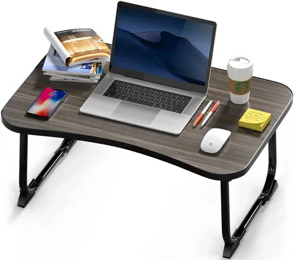 Folding Lap Desk, 23.6 Inch Portable Wood Black Laptop Bed Desk Lap Desk with Cu