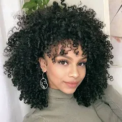 Curly Wigs for Women 14 Inches Soft Curly Afro Wigs with Bangs,Synthetic Natural Black Curly Wigs