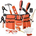 Hi-Spec 16pc Orange Kids Tool Set & Child Size Tool Belt with Real Metal Hand Tools for Building, Woodwork & Construction Learning