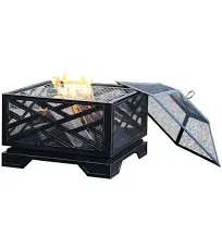 Pleasant Hearth Wood Burning Fire Pit 26&#034; Square Steel w/Screen in Rubbed Bronze