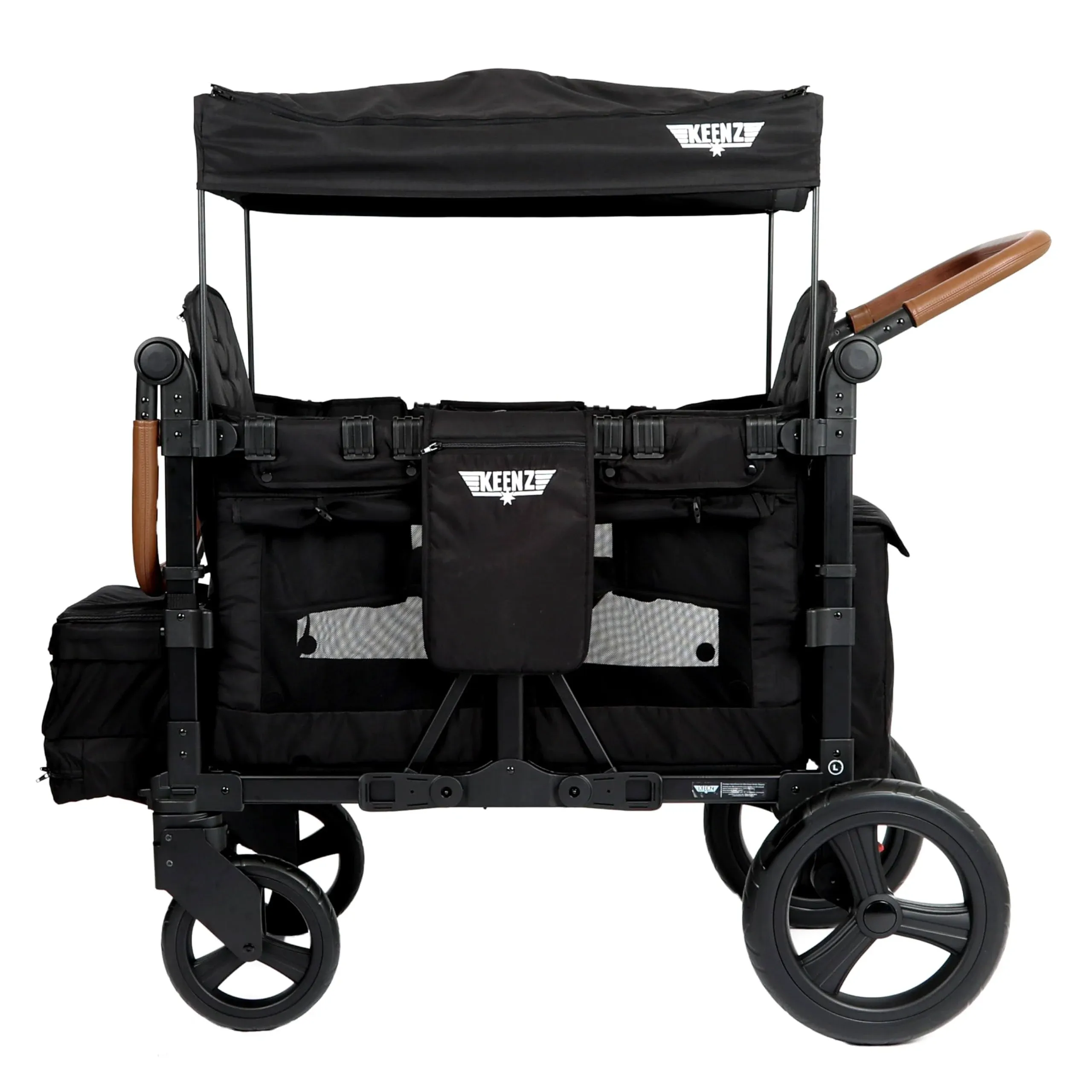 Keenz VYOO Stroller Wagon with Canopy - Foldable Design for Easy Storage, 5 Seating Positions for Kids, Enhanced Child Safety, All-Terrain Mobility, 2-Passengers, Mocha