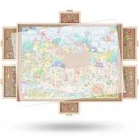 1500 Pieces Rotating Puzzle Board with 6 Drawers and Cover 26X35 Portable