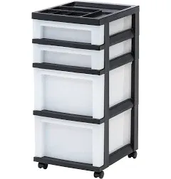 Iris USA 4 Drawer Storage Cart with Organizer Top, Black